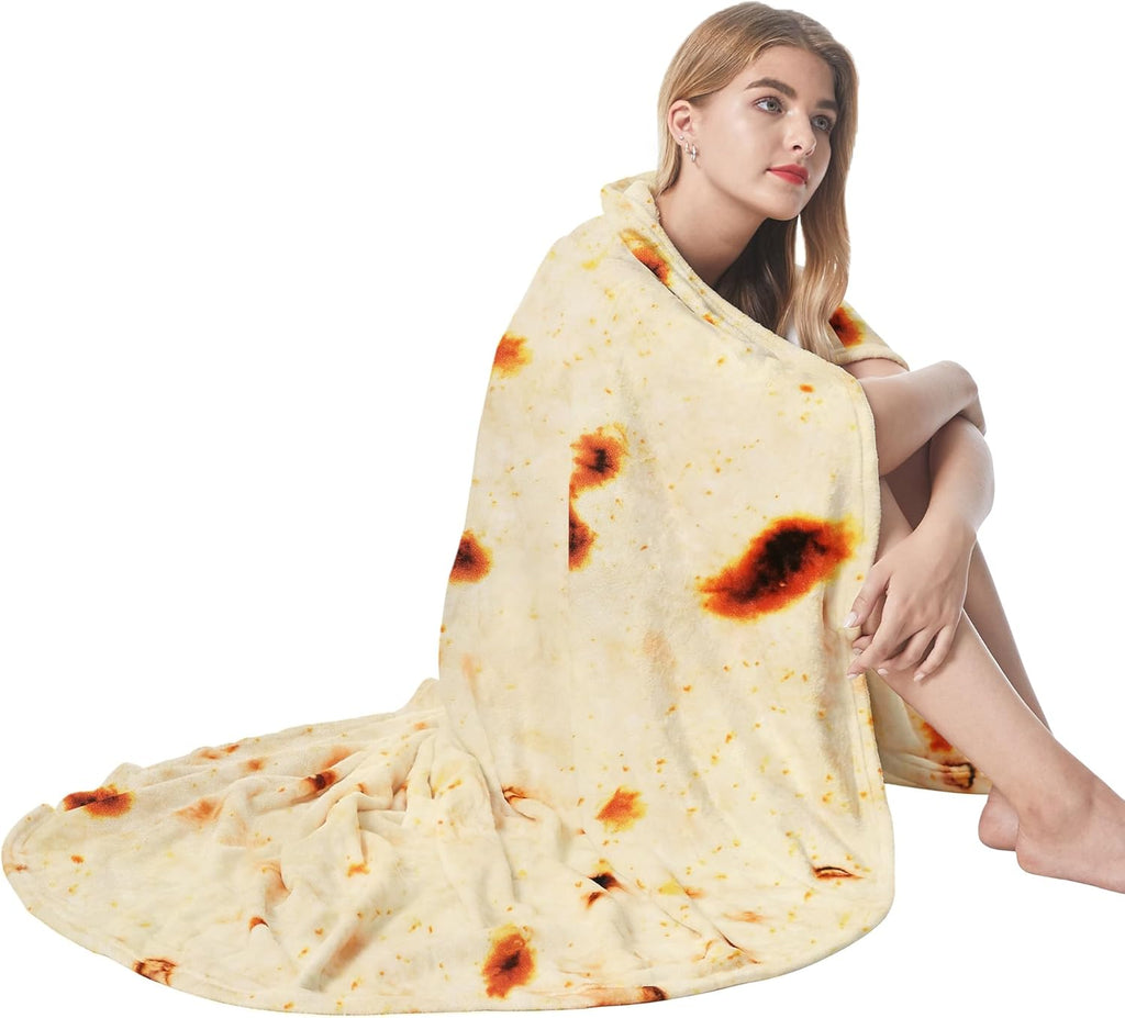 Burrito Tortilla Blanket, Double Sided Super Soft Flannel Throw, Gag Novelty Tortilla White Elephant Gift for Christmas Adults Kids Couples Parties