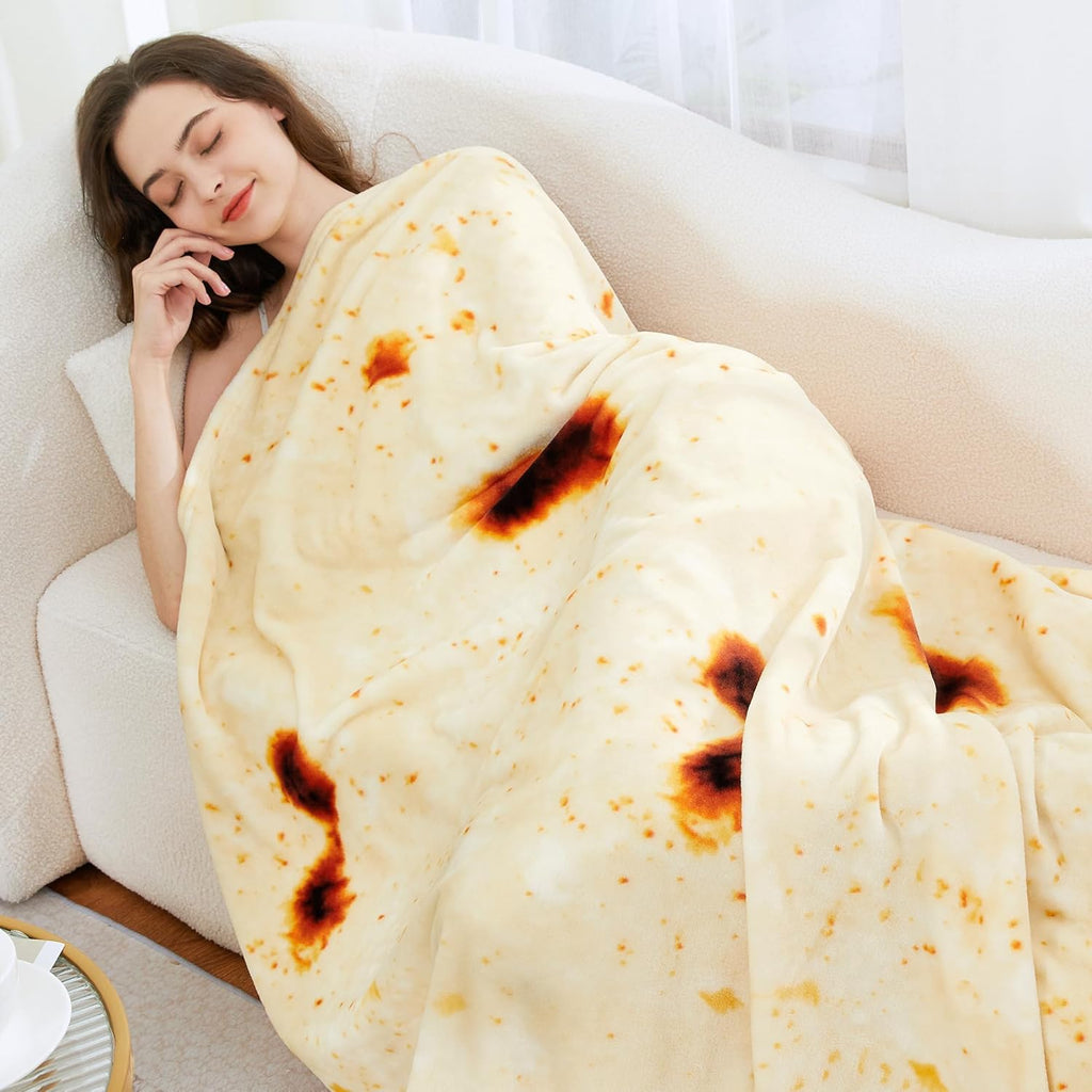Burrito Tortilla Blanket, Double Sided Super Soft Flannel Throw, Gag Novelty Tortilla White Elephant Gift for Christmas Adults Kids Couples Parties